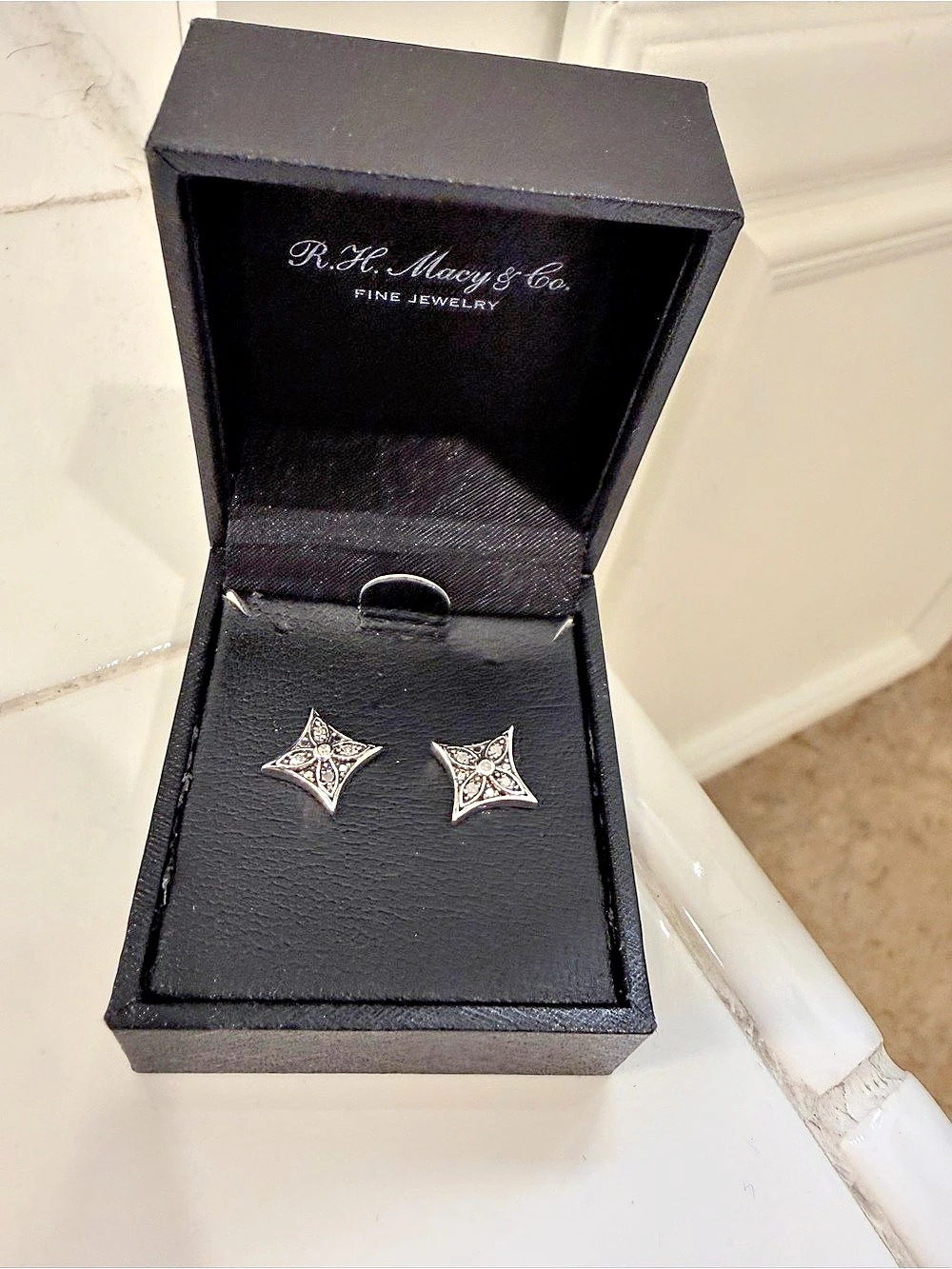 R.H. Macy & Co. Bridge Diamond Stud Earrings. Diamond Stud Earrings in Silver